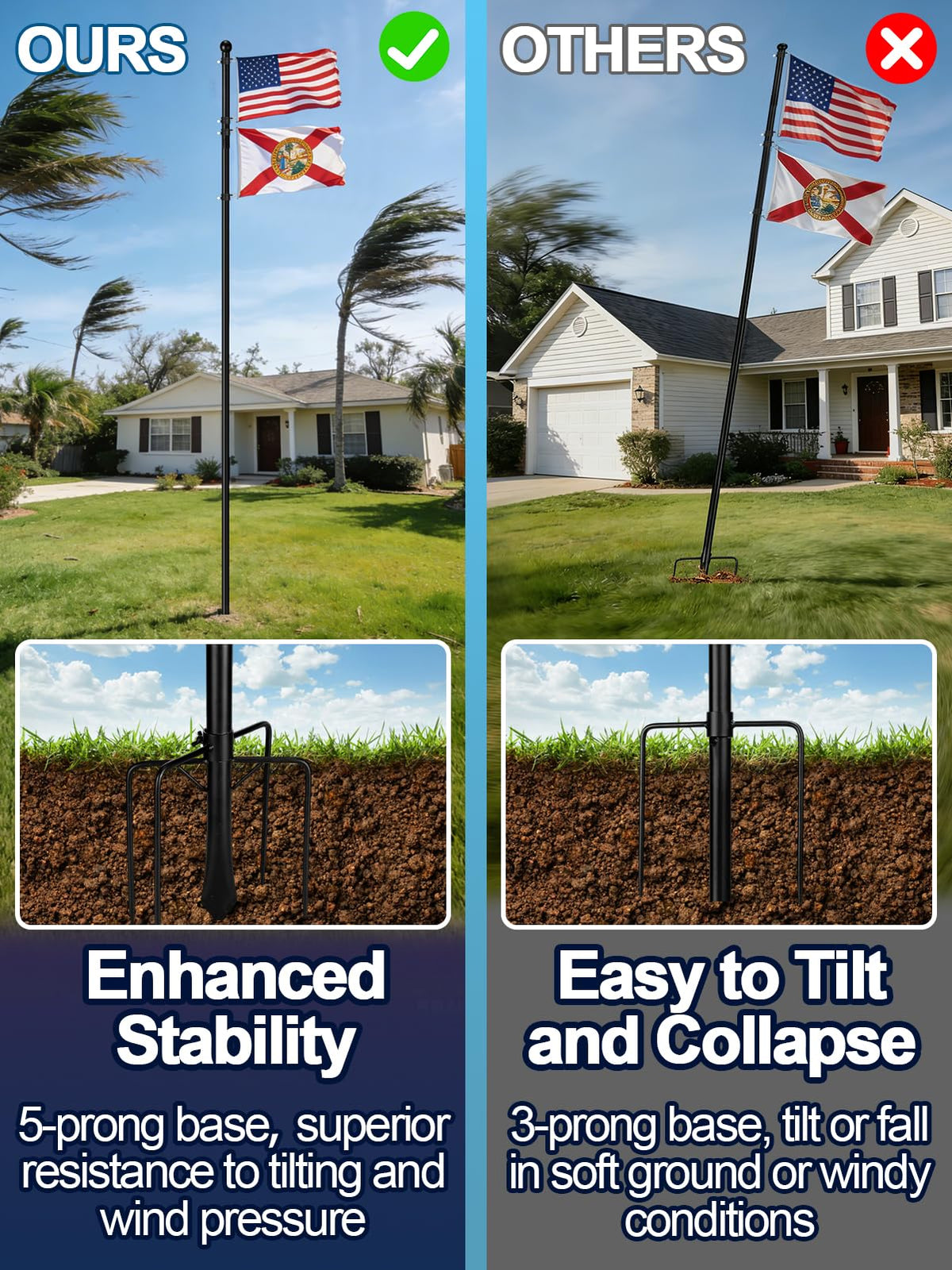 Acostop flag pole easy install with twist-together tubes.