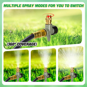 Acostop sprinkler connects to a standard garden hose for easy setup.