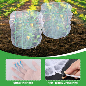 Acostop garden netting with drawstring enables quick, secure plant coverage.