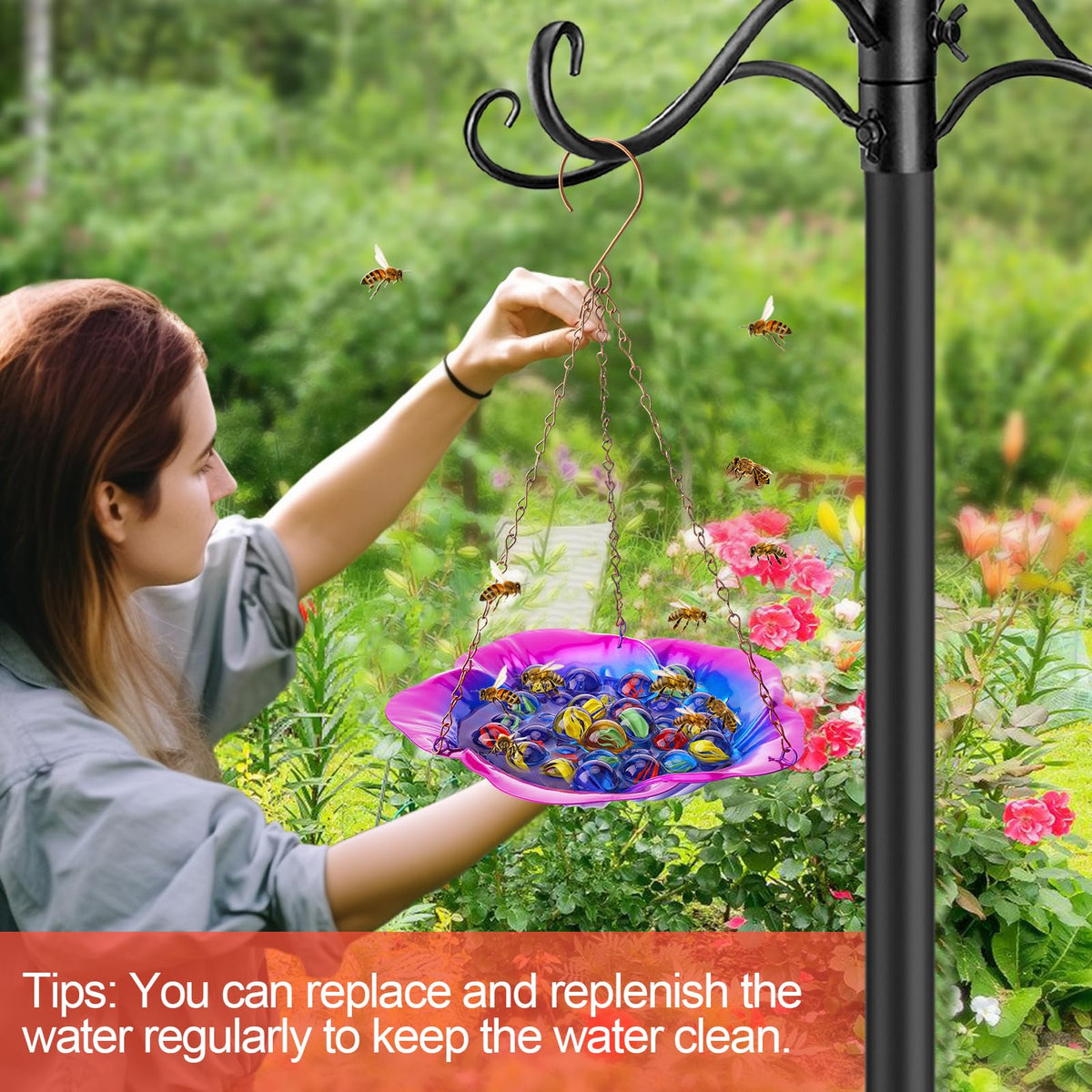 Acostop glass marbles for bee feeder provide safe footing for bees.