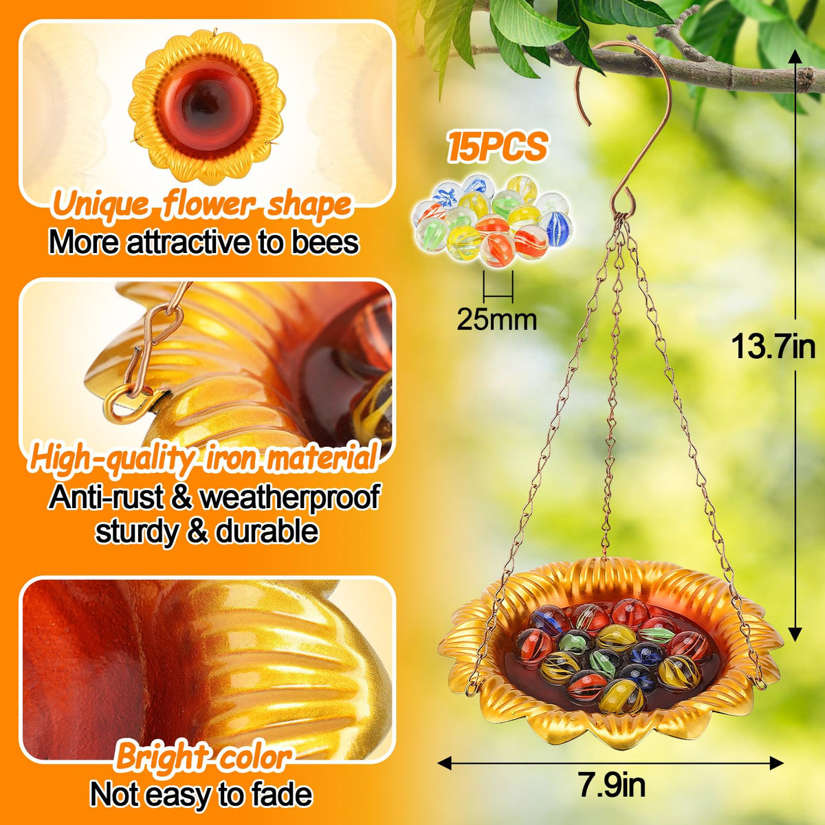 Acostop gold-finish bee feeder adds elegance while supporting pollinators.