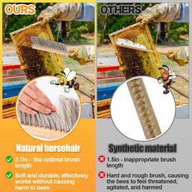 Acostop horsehair brush offers soft bristles to minimize disturbance to bees.