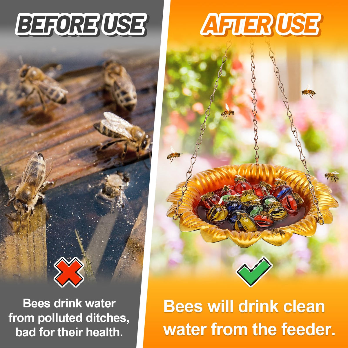 Acostop iron bee bath anti-rust finish stays durable in rain and sun.