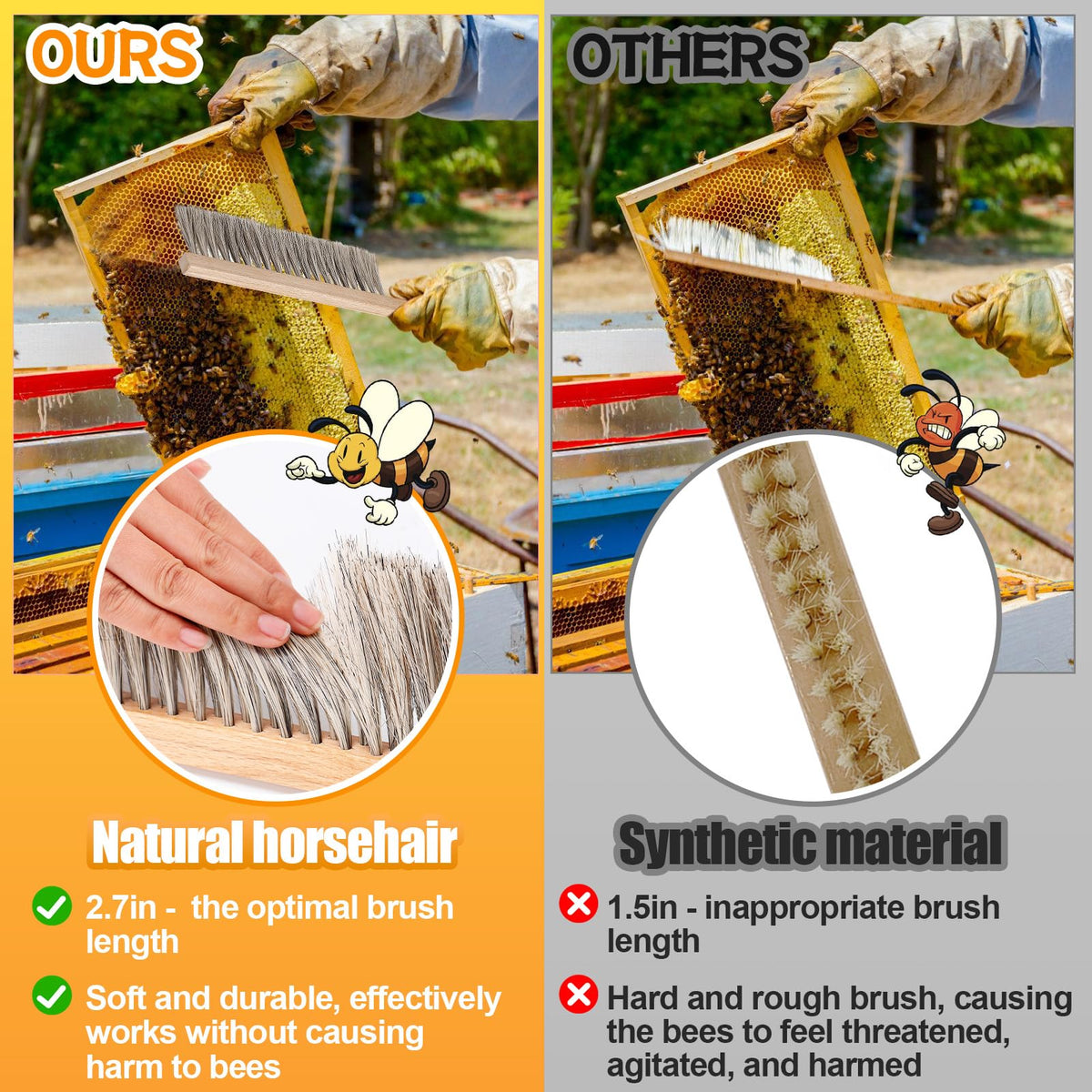 Acostop natural horsehair bee brush for gentle hive cleaning that respects bees.