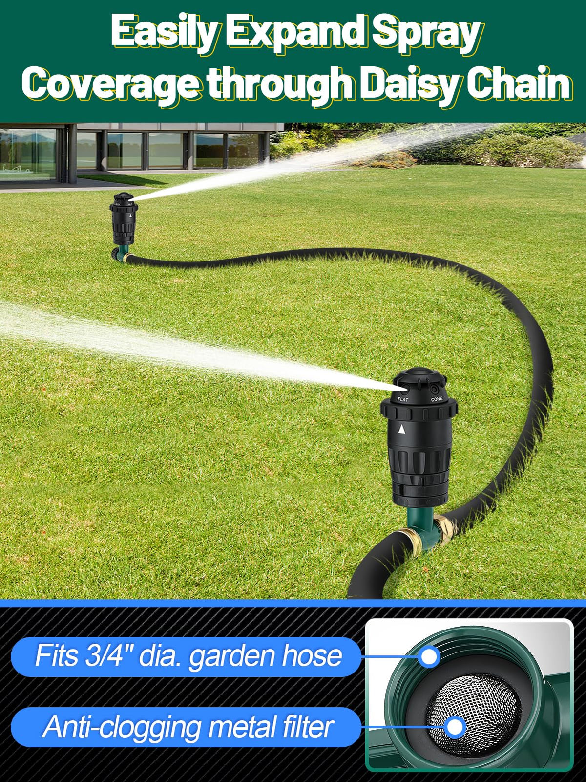 Acostop spike sprinkler 2-pack delivers broad yard coverage with reliable performance.