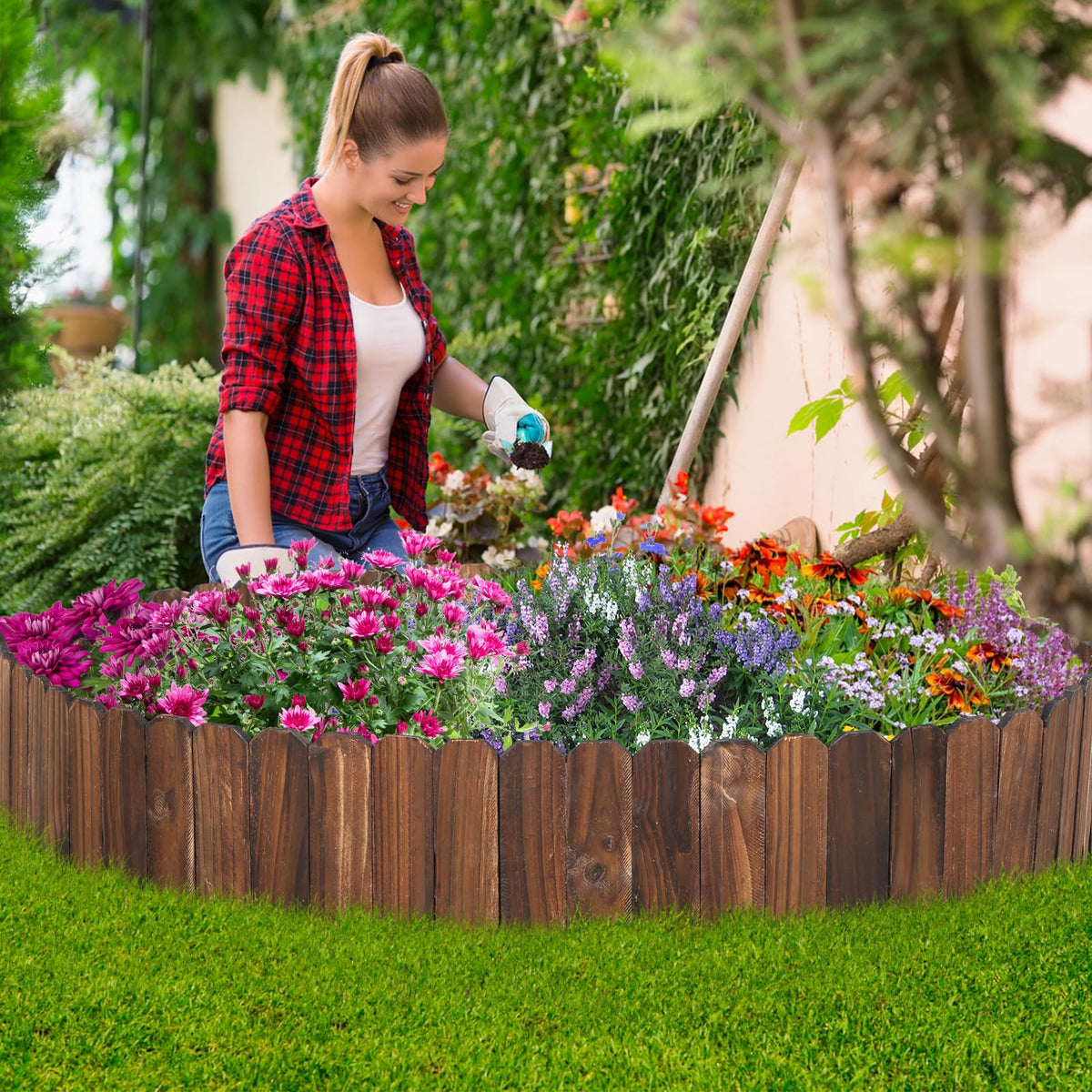 Acostop edging features flush upper and chamfered base for clean garden borders.