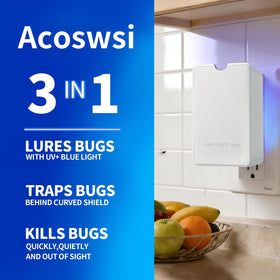 Acoswsi blue UV light lure capturing fruit flies in the kitchen.