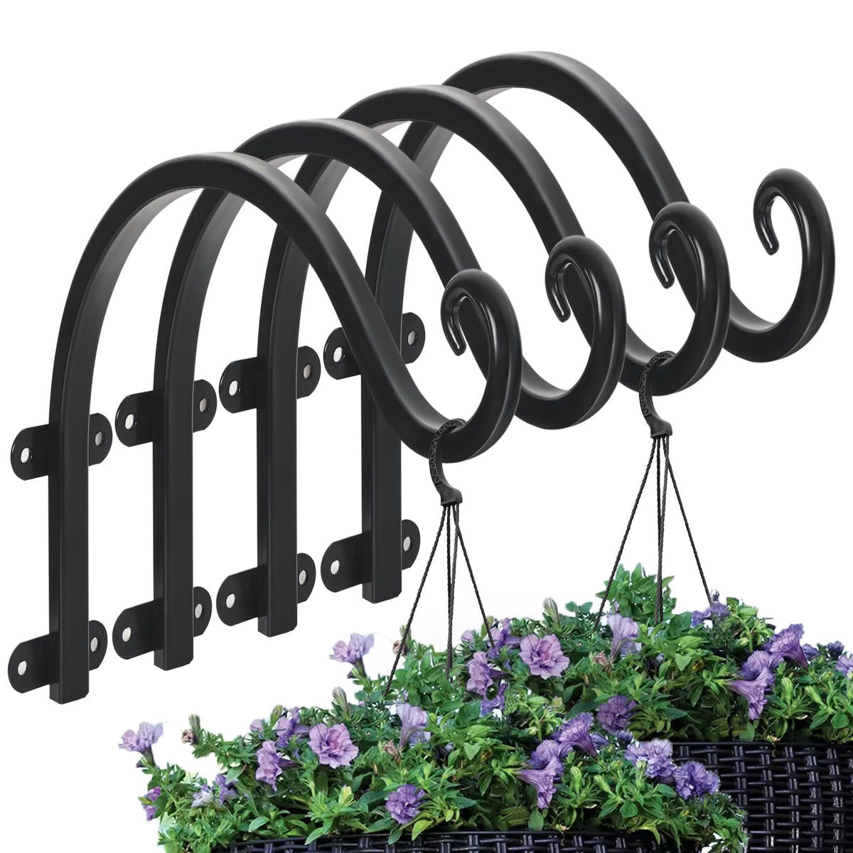 Acteomsly 4-pack 12-inch plant hangers in black for outdoor display