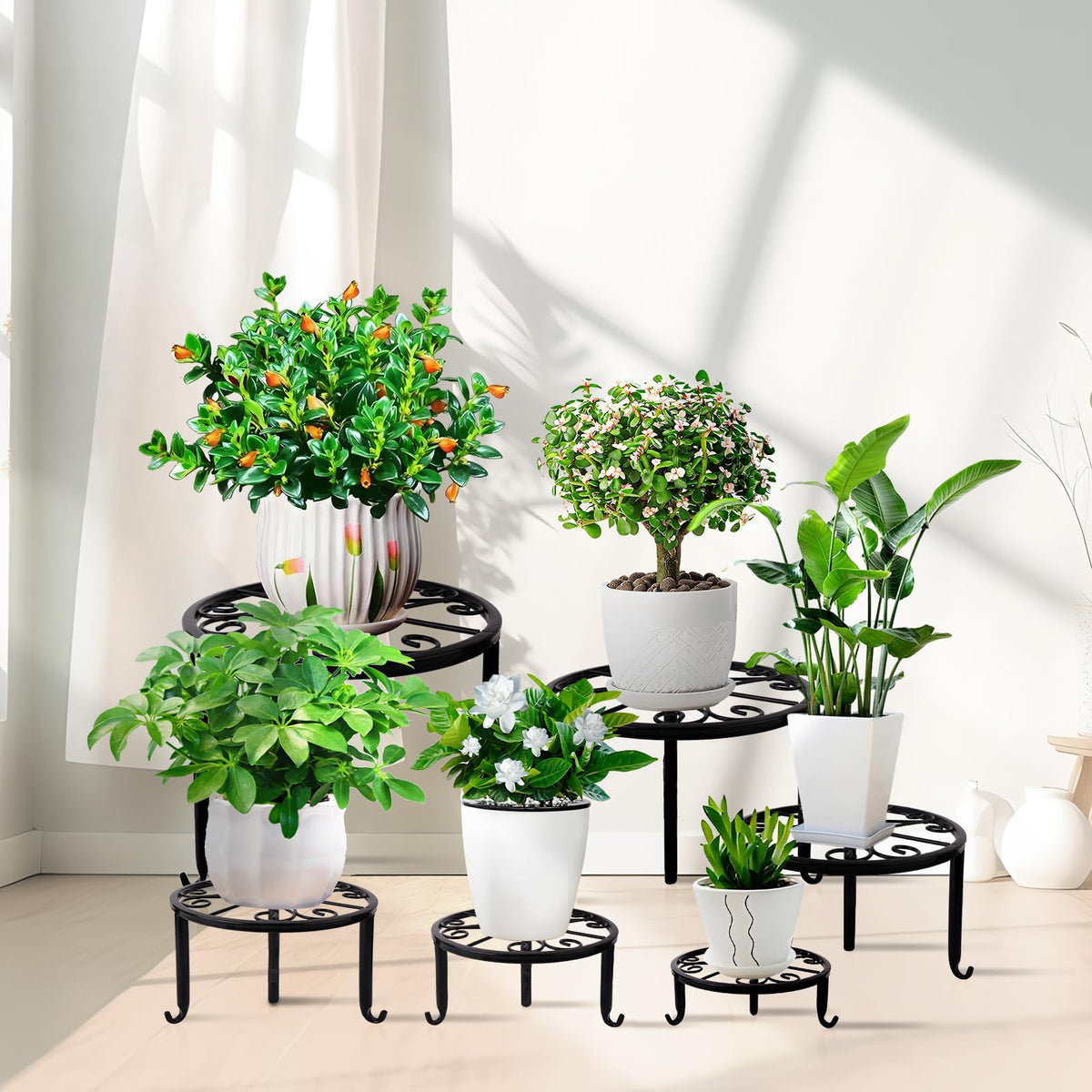 Acteomsly black 6-pack stands suit outdoor patios.
