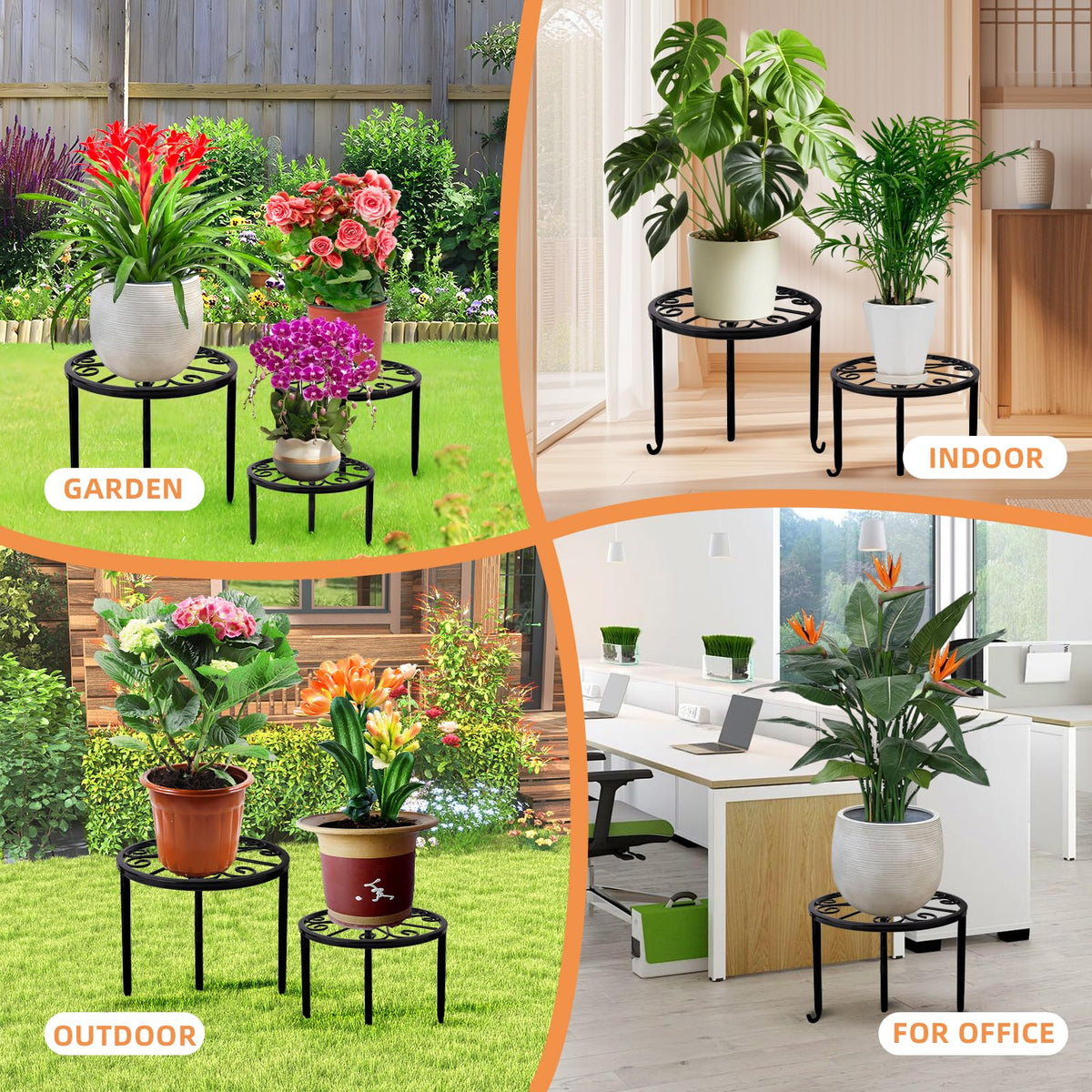 Acteomsly round plant holder elevates pots.