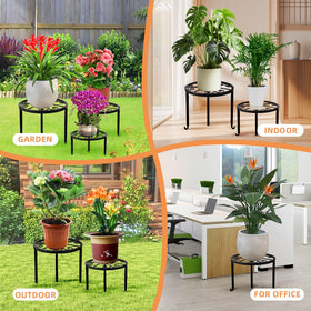 Acteomsly round plant holder elevates pots.