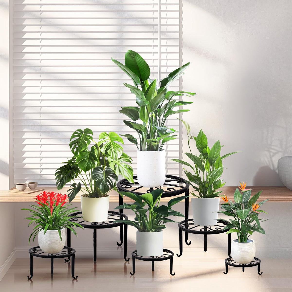 Acteomsly rustproof coated iron plant stand for durable outdoor use.