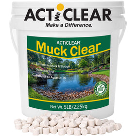 ActiClear Muck Clear 5lb bottle demonstrates powerful bacteria for pond muck breakdown.