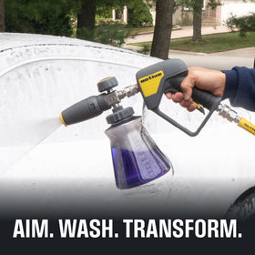 Active Foam Cannon with one quarter inch connector enables quick setup on washers