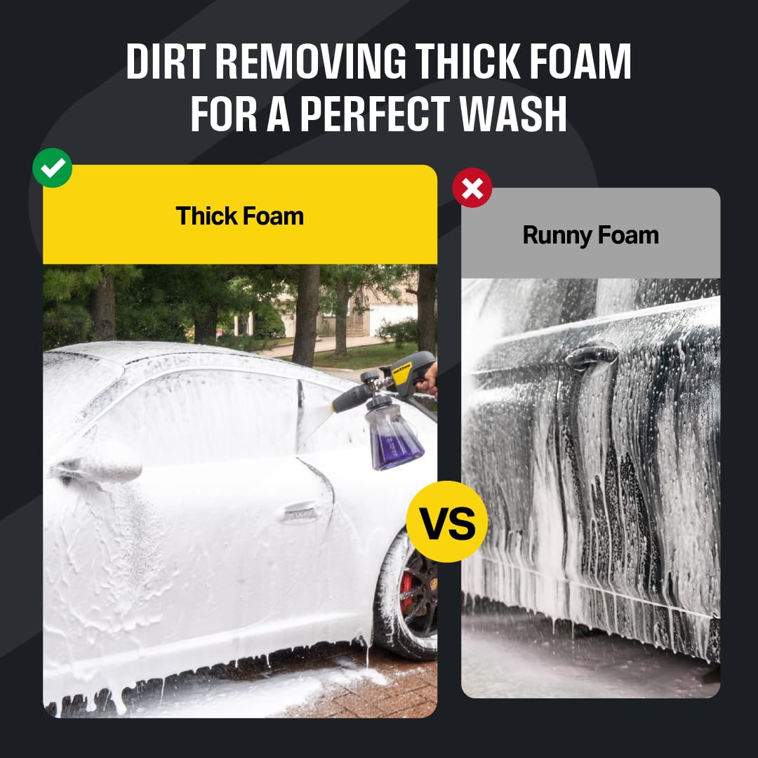 Active Foam Cannon adjustable spray allows tailoring foam thickness for detailing