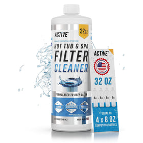 ACTIVE Spa Filter Cleaner bottle close-up for deep cleaning of cartridge filters