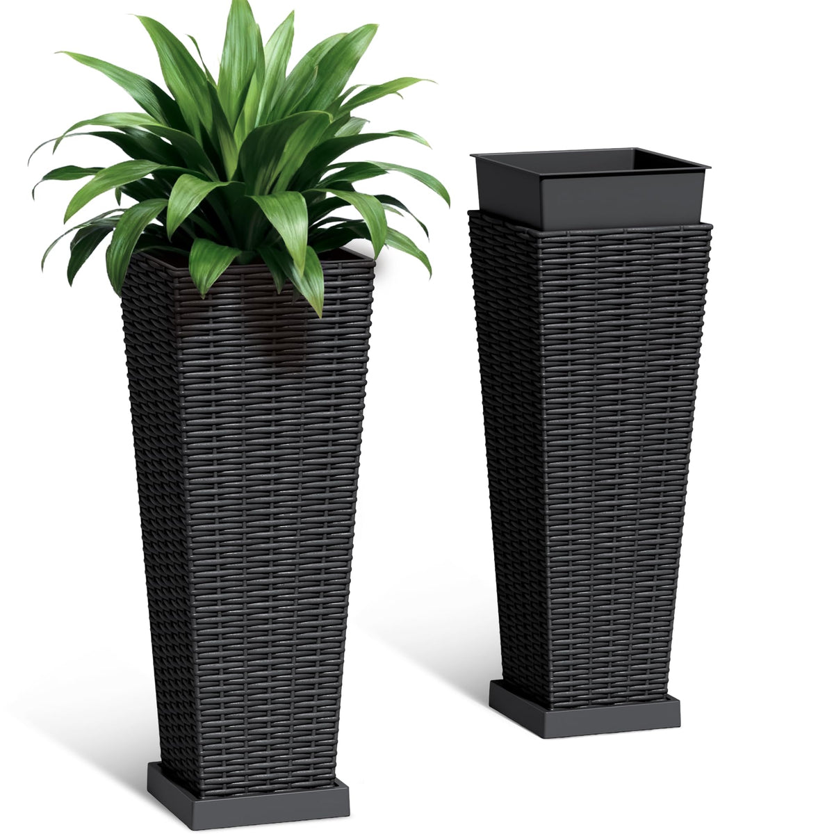 Acurax 2-pack 24-inch plastic planters with tray for easy indoor-outdoor use.