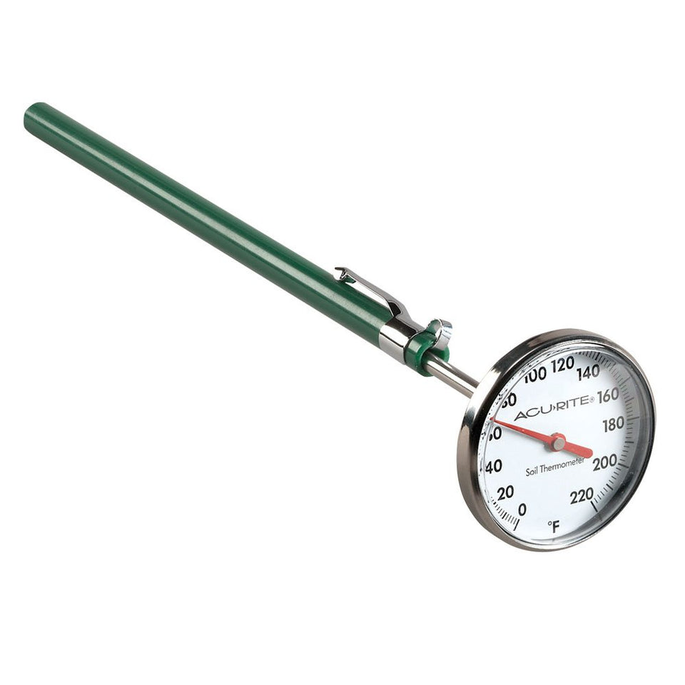 AcuRite 00661 soil thermometer with a 7-inch stem for accurate soil temperature readings.