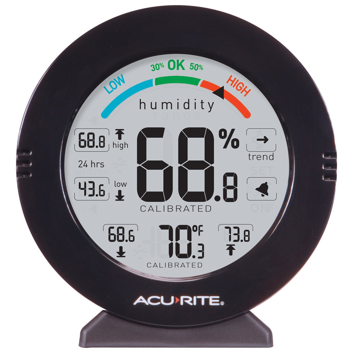 Acurite 01080M humidity indicator highlights humidity levels for better air quality.