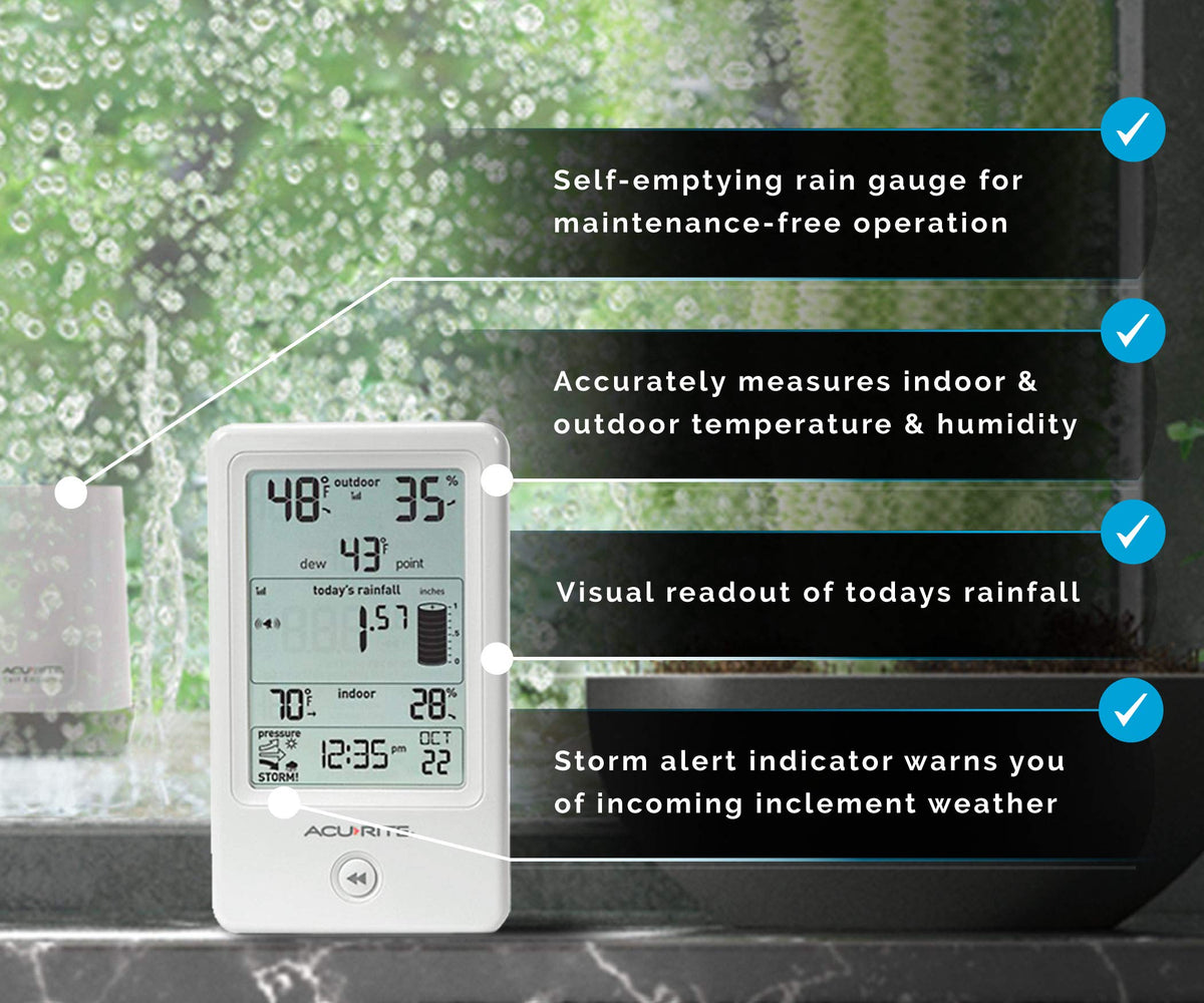 AcuRite indoor-outdoor monitor displaying current conditions for home comfort planning