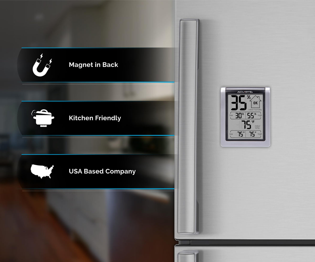 AcuRite compact unit measures 3 x 2.5 x 1.3 inches for versatile placement