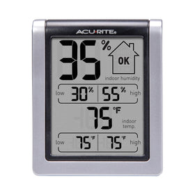 AcuRite indoor thermometer-hygrometer display shows current conditions for home comfort