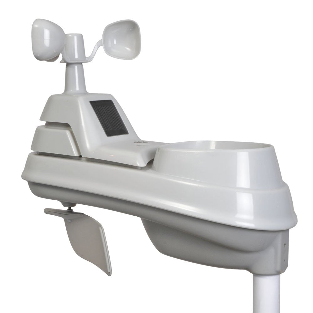 AcuRite Iris 5-in-1 outdoor sensor displays temperature, humidity, wind, and rain for quick weather awareness.