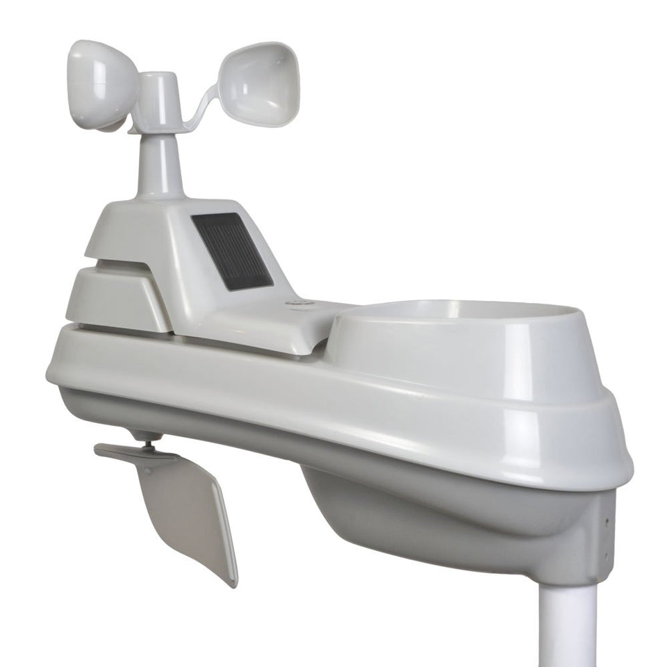 AcuRite Iris 5-in-1 outdoor sensor displays temperature, humidity, wind, and rain for quick weather awareness.
