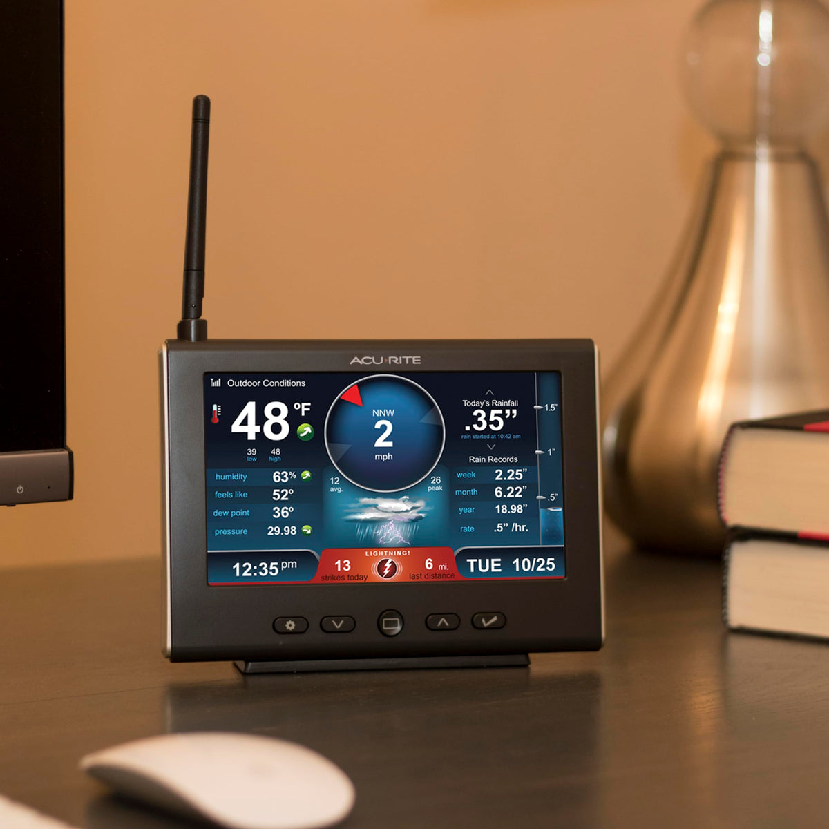 AcuRite Iris outdoor sensor in a backyard setup for accurate weather data