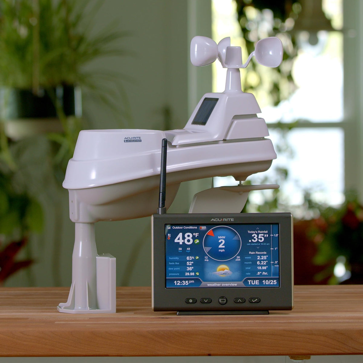 AcuRite Iris outdoor sensor mounted on a pole provides stable wireless readings