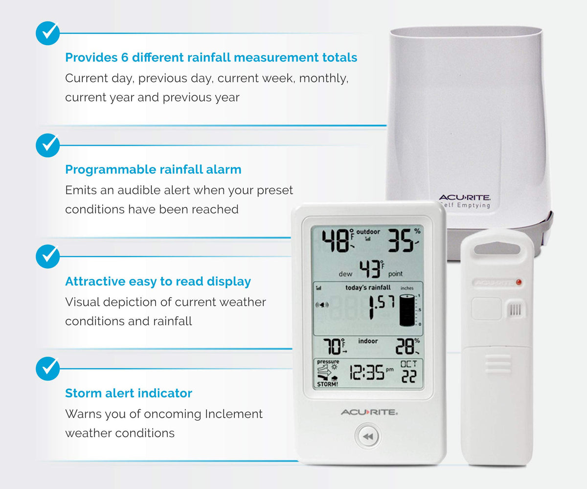 AcuRite rainfall totals trends display for daily, weekly, and monthly tracking