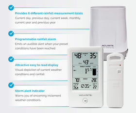 AcuRite rainfall totals trends display for daily, weekly, and monthly tracking
