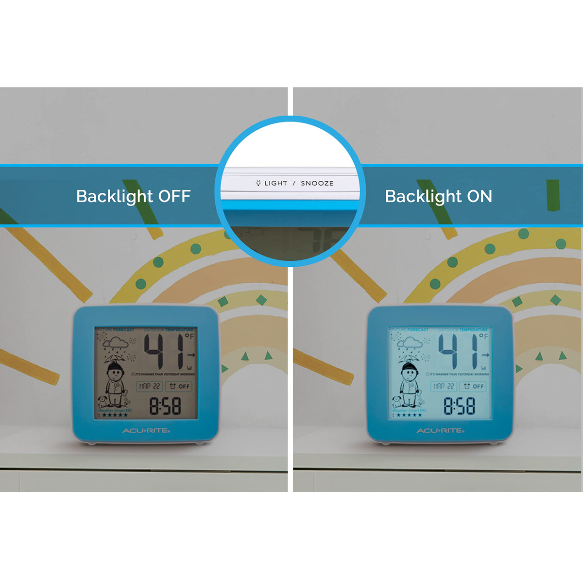 AcuRite Weather Alarm Clock displays date and time for reliable wakeups.
