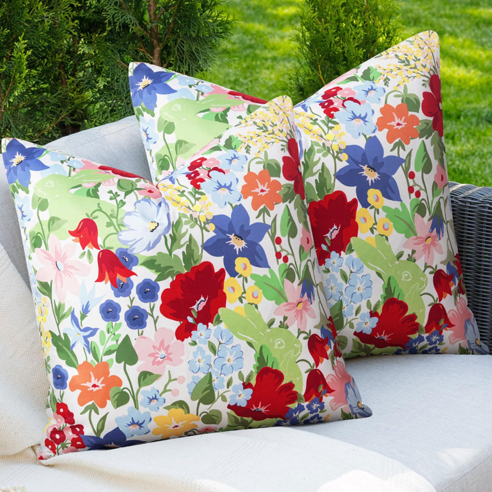 Adabana floral pillow cover 18x18 with colorful flowers for vibrant outdoor spaces.