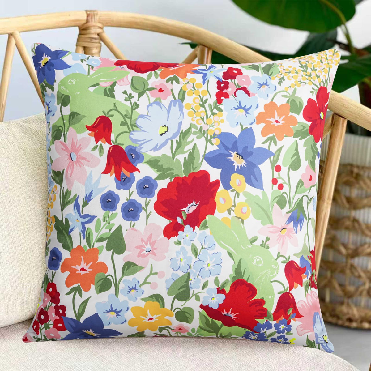 Adabana outdoor floral pillow cover enhances patio decor with spring colors.