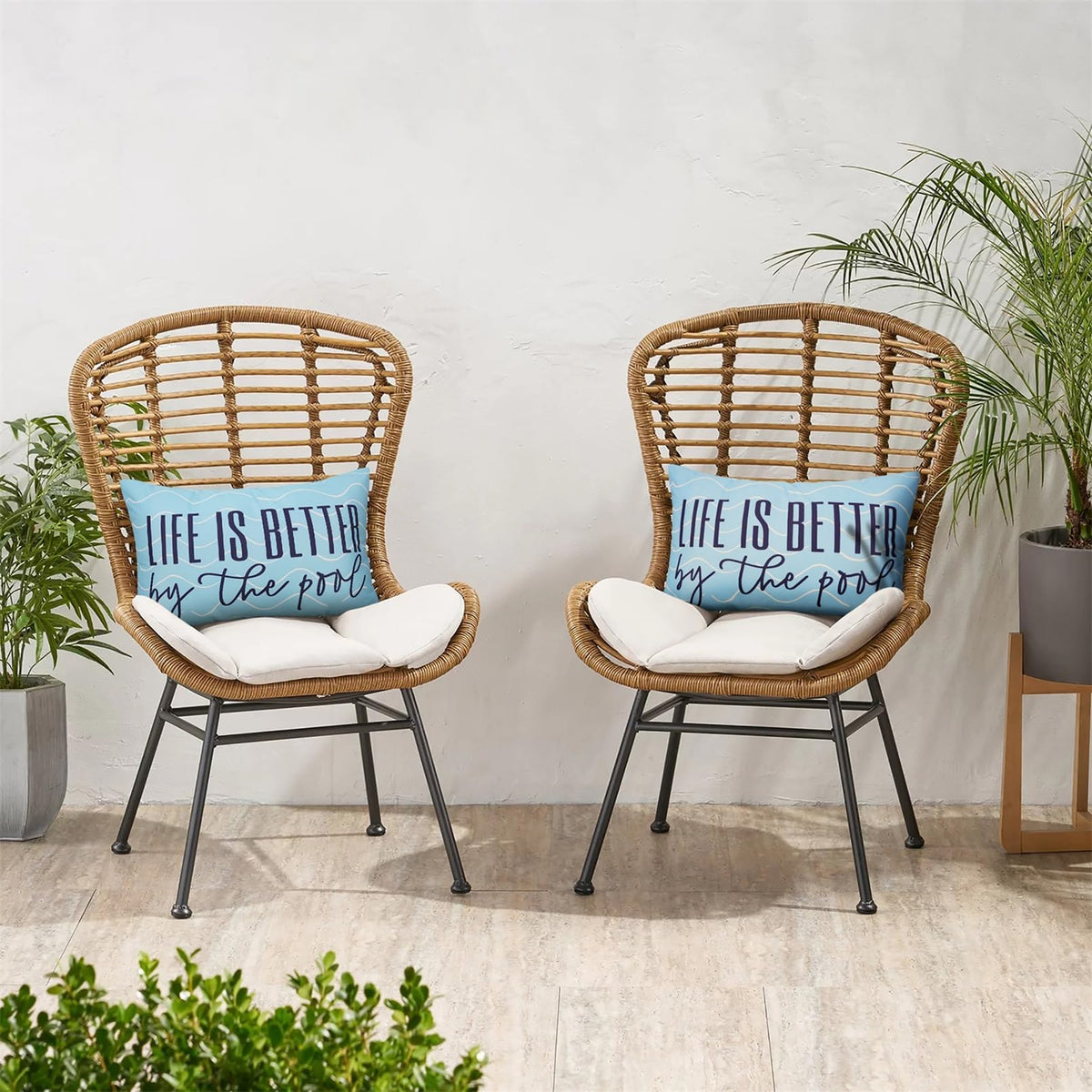 Adabana blue pillow cover cleans easily after outdoor use