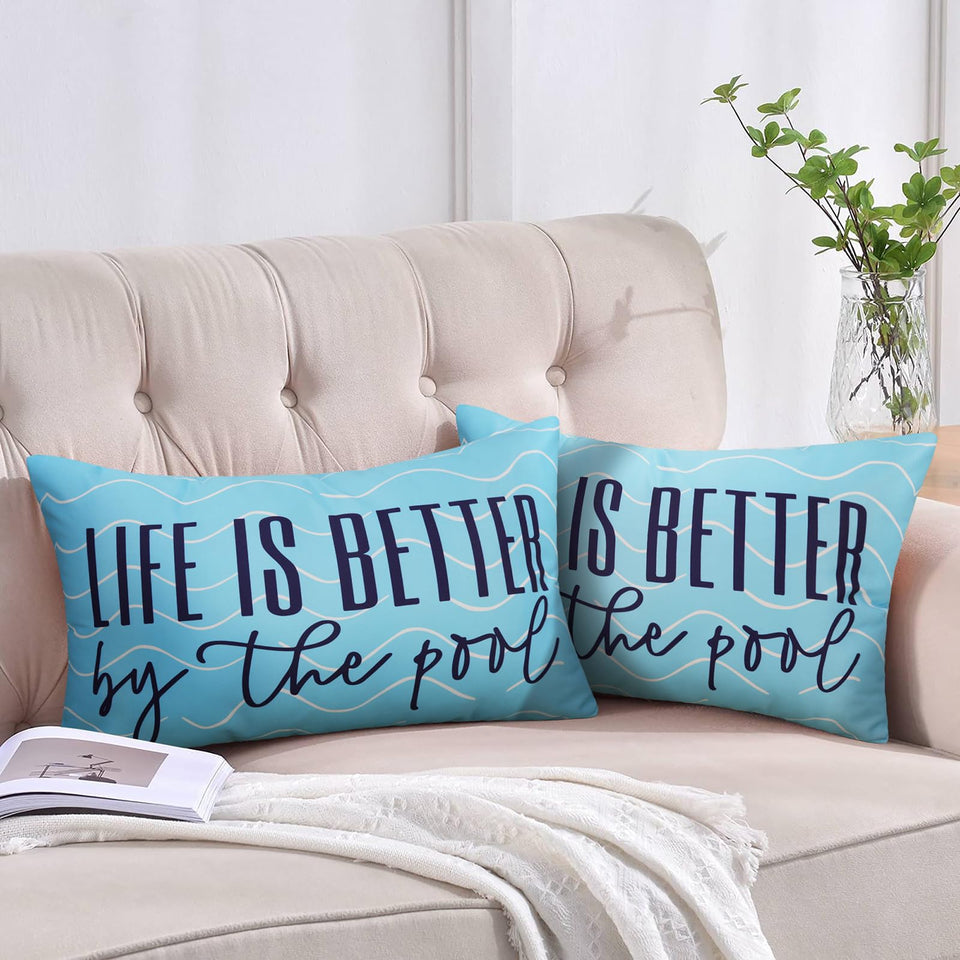 Adabana blue outdoor pillow cover on patio sofa protects from stains