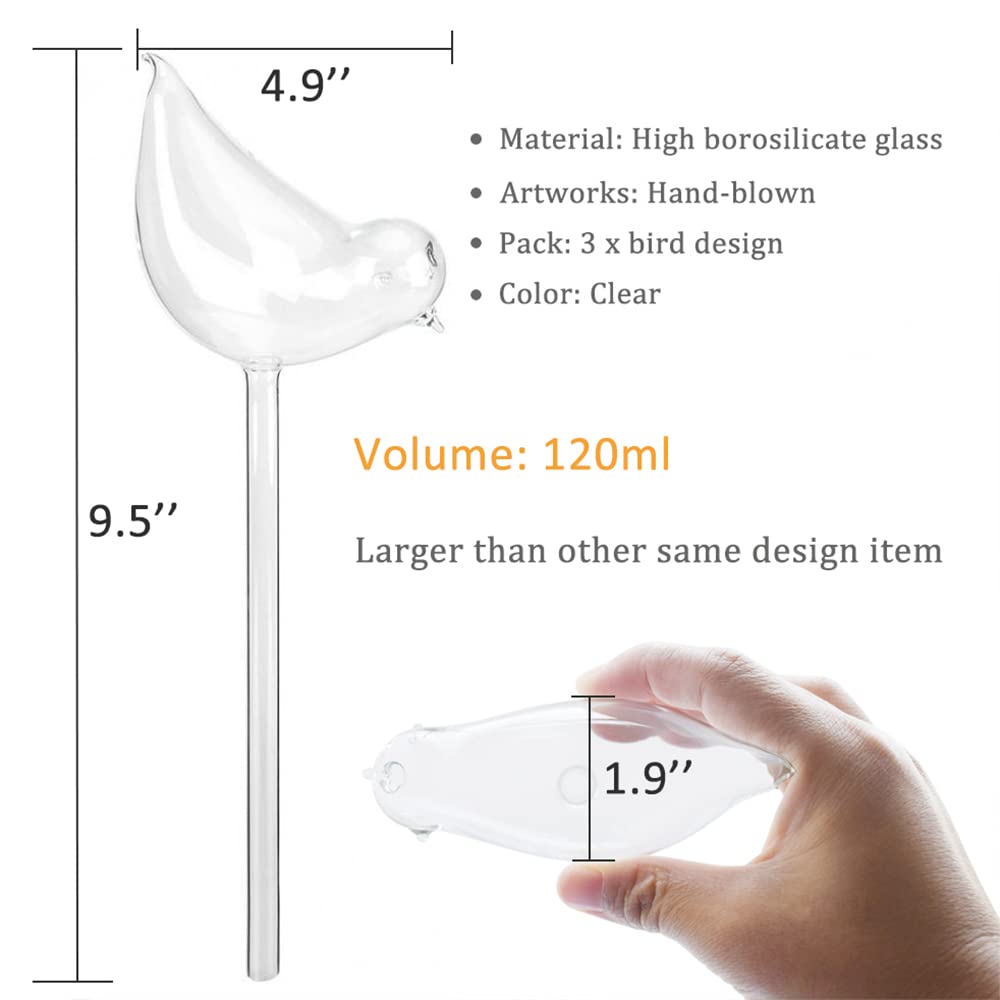 Adabocute self-watering globe bird shape provides steady hydration for potted plants.