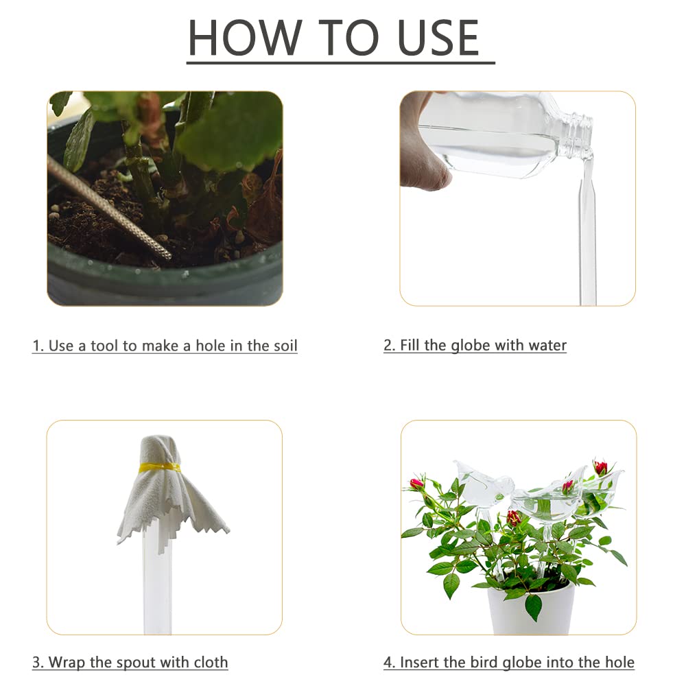 Adabocute trio of glass watering globes supports multiple plants.