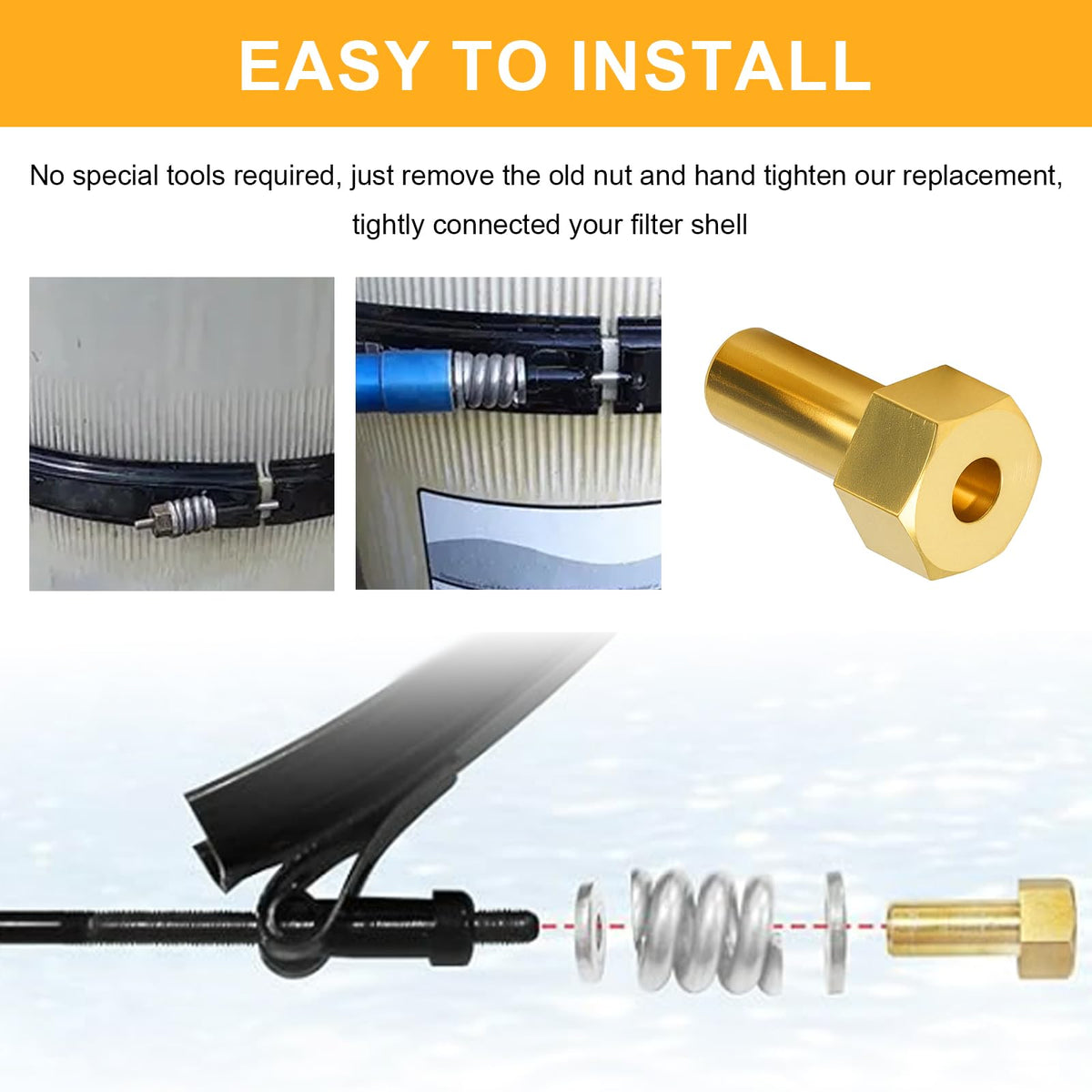 Adabuing brass nut replacement kit makes filter servicing simpler and faster.