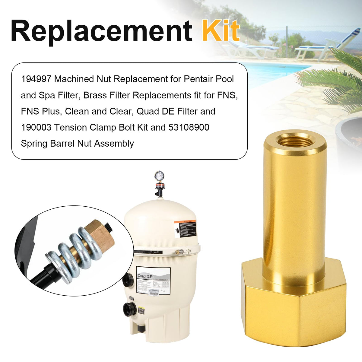 Adabuing 194997 brass nut for Pentair FNS Plus offers rust resistance and easy installation.