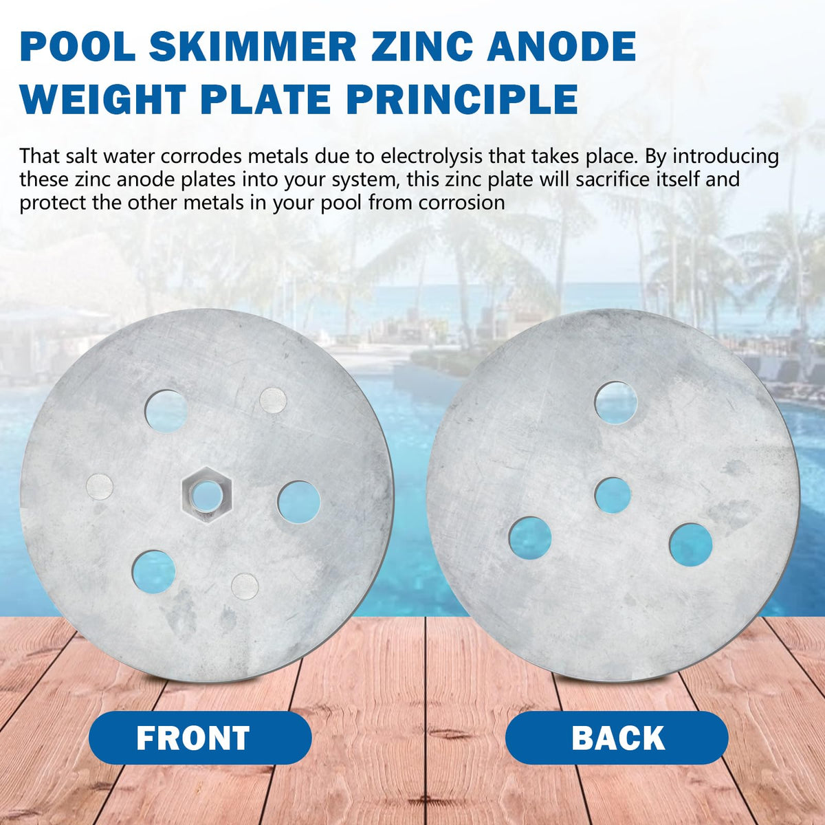 Adabuing zinc anode weight plate inside the skimmer basket keeps the net secure.