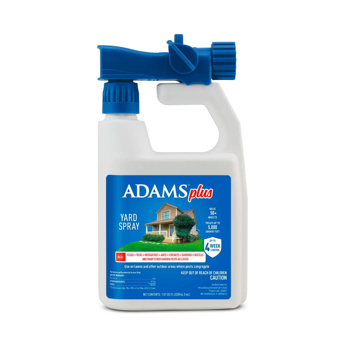 ADAMS Plus Yard Spray applied with hose-end sprayer protects lawn and patio.