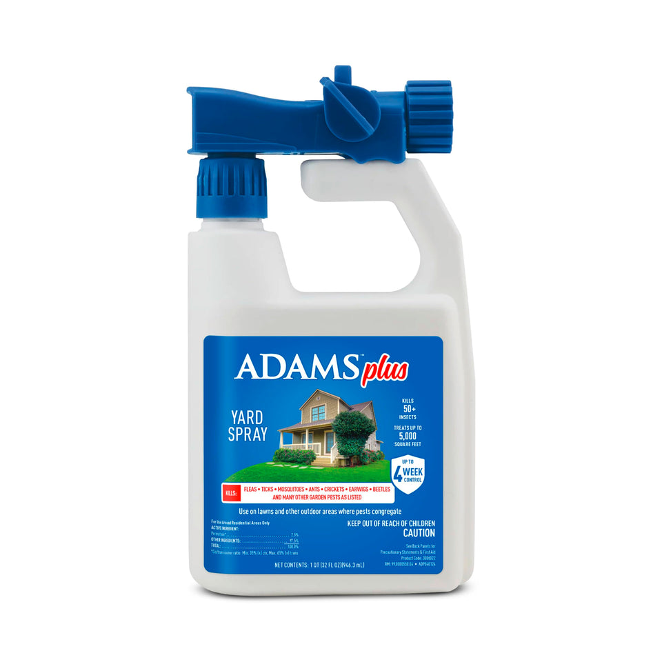 ADAMS Plus Yard Spray applied with hose-end sprayer protects lawn and patio.