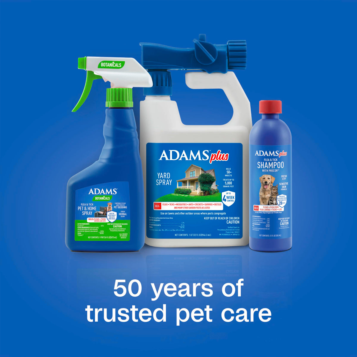ADAMS Plus Yard Spray protects foundations, porches, and window frames.