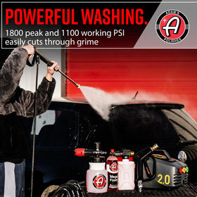 Adam's Polishes Mega Foam Car Soap in use, abundant suds for effective cleaning.