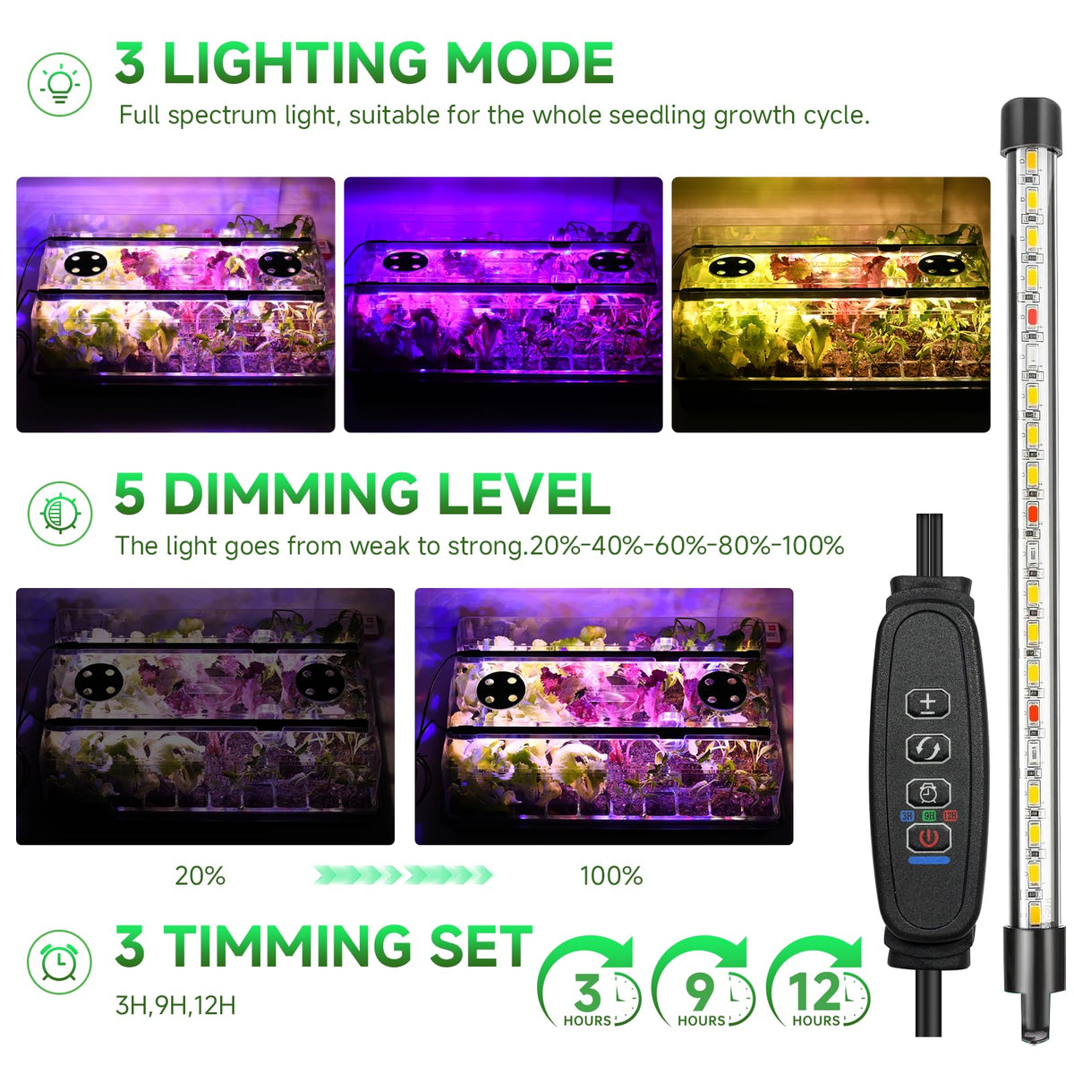 Adawook grow lights LED-96 illuminate seedlings for steady indoor growth.