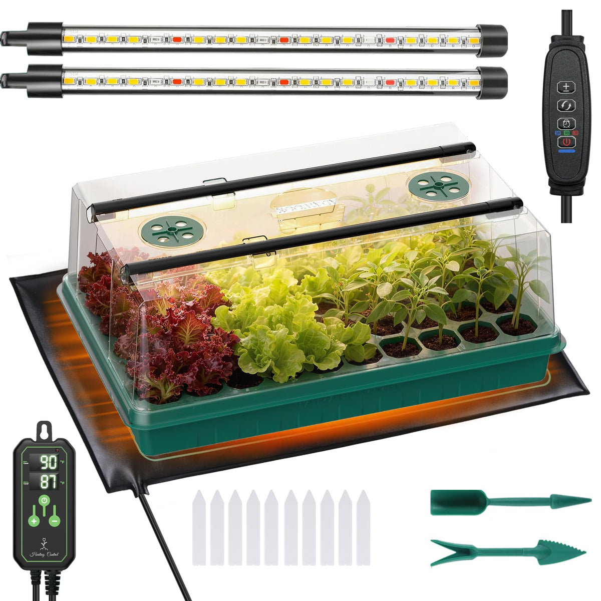 Adawook seed starter tray with grow light and heat mat for early germination
