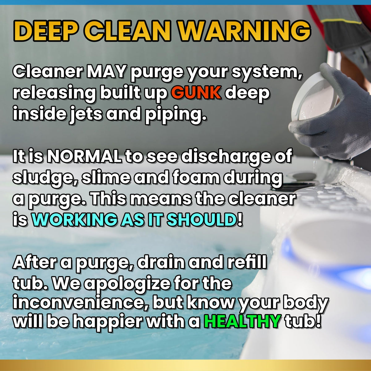 ADIOS! 3-in-1 Spa Cleaner water-clarified scene hints refreshed spa experience.