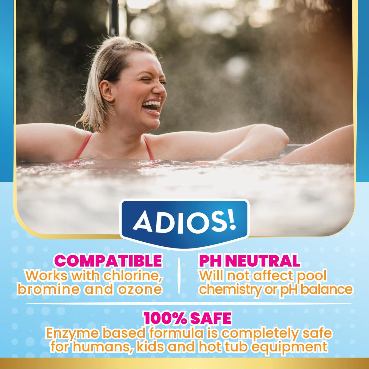ADIOS! 3-in-1 Spa Cleaner pour action demonstrates fast dosing for foam control.